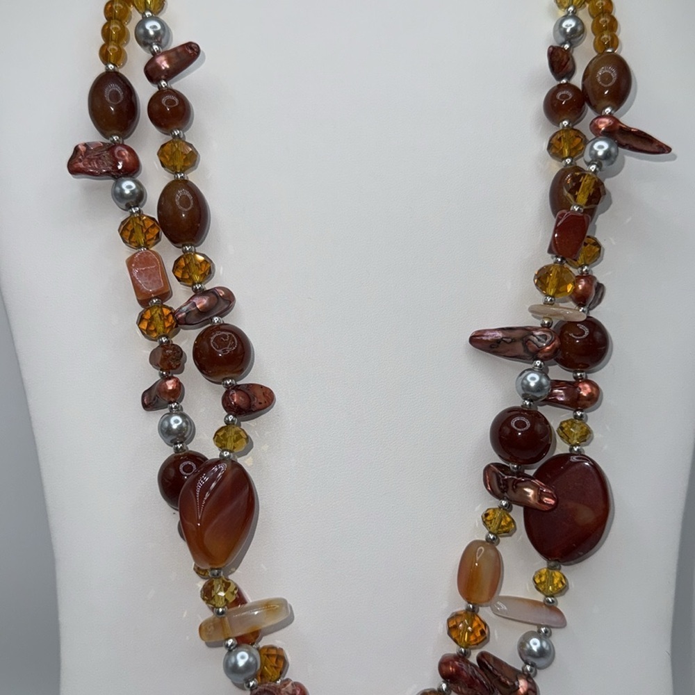 Chunky amber colored multi strand beaded statement necklace boho western - Picture 12 of 14